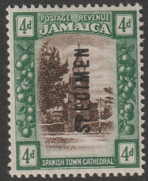 Jamaica 1919 KG5 Pictorial MCA 4d overprinted SPECIMEN fine with gum and only about 400 produced SG 84s, stamps on specimens