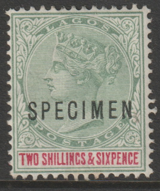 Lagos 1887 QV Crown CA 2s6d overprinted SPECIMEN fine with gum and only about 750 produced SG 39s, stamps on specimens