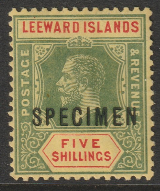 Leeward Islands 1912 KG5 MCA 5s overprinted SPECIMEN fine with gum only about 400 produced SG 57s, stamps on specimens