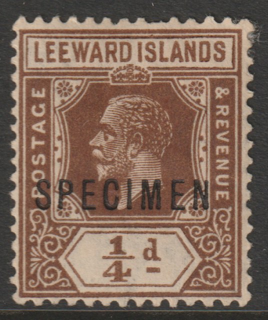 Leeward Islands 1921 KG5 Multiple Script 1/4d overprinted SPECIMEN with gum only about 400 produced SG 58s, stamps on specimens