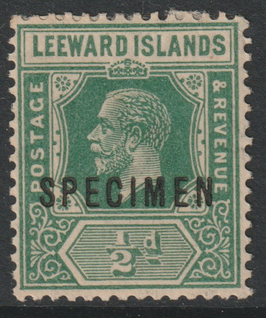 Leeward Islands 1921 KG5 Multiple Script 1/2d overprinted SPECIMEN with gum only about 400 produced SG 59s, stamps on specimens