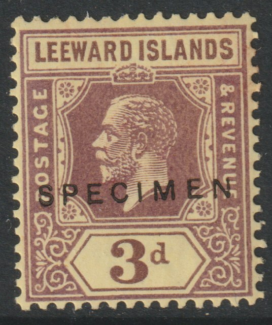 Leeward Islands 1921 KG5 Multiple Script 3d overprinted SPECIMEN with gum only about 400 produced SG 69s, stamps on specimens