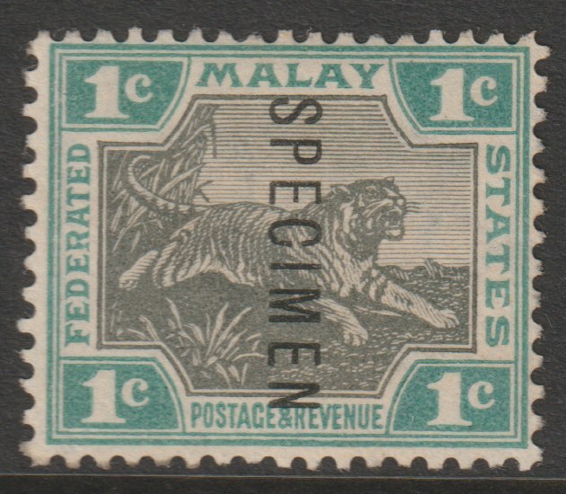 Malaya - Federated Malay States 1900 Tiger Crown CA 1c overprinted SPECIMEN without gum but only about 750 produced SG 15s, stamps on specimens
