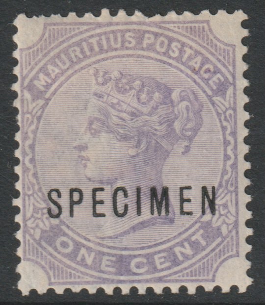 Mauritius 1883 QV Crown CA 1c pale violet overprinted SPECIMEN with gum and only about 750 produced SG 101s, stamps on specimens