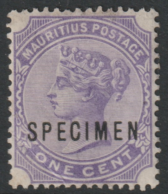 Mauritius 1883 QV Crown CA 1c violet (deep shade) overprinted SPECIMEN with gum and only about 750 produced SG 101s, stamps on , stamps on  stamps on specimens