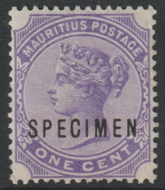 Mauritius 1883 QV Crown CA 1c violet (deep shade) overprinted SPECIMEN without gum but only about 750 produced SG 101s, stamps on , stamps on  stamps on specimens