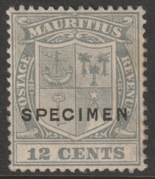 Mauritius 1921 Arms Multiple Script 12c grey overprinted SPECIMEN with gum and only about 400 produced SG 218s, stamps on specimens