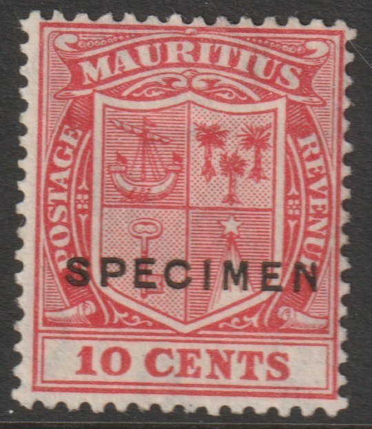 Mauritius 1921 Arms Multiple Script 10c carmine overprinted SPECIMEN with gum and only about 400 produced SG 218s, stamps on specimens