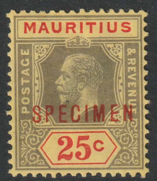 Mauritius 1913 KG5 MCA25c overprinted SPECIMEN with gum and only about 400 produced SG 199s, stamps on specimens