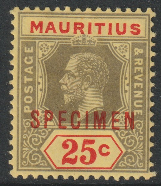 Mauritius 1913 KG5 MCA25c overprinted SPECIMEN with gum and only about 400 produced SG 199s, stamps on , stamps on  stamps on specimens