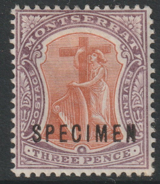 Montserrat 1903 Device of Colony Crown CA 3d overprinted SPECIMEN with gum and only about 750 produced SG 18s, stamps on specimens