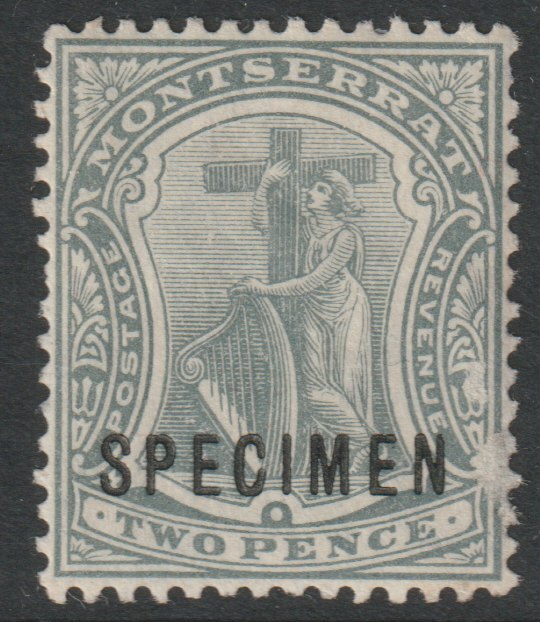 Montserrat 1908 Device of Colony MCA 2d overprinted SPECIMEN with gum and only about 400 produced SG 38s, stamps on specimens