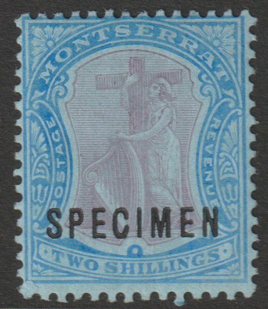 Montserrat 1908 Device of Colony MCA 2s overprinted SPECIMEN with gum and only about 400 produced SG 45s, stamps on , stamps on  stamps on specimens