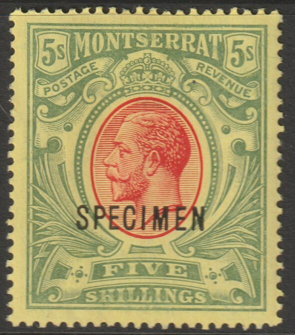 Montserrat 1914 KG5 MCA 5s overprinted SPECIMEN with gum and only about 400 produced SG 48s, stamps on , stamps on  stamps on specimens