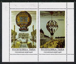 Touva 1996 Air-Balloons perf sheetlet containing set of 2 unmounted mint, stamps on , stamps on  stamps on balloons, stamps on aviation