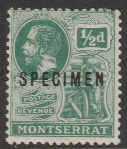 Montserrat 1916 KG5 MCA 1/2d overprinted SPECIMEN with gum and only about 400 produced SG 49s, stamps on , stamps on  stamps on specimens