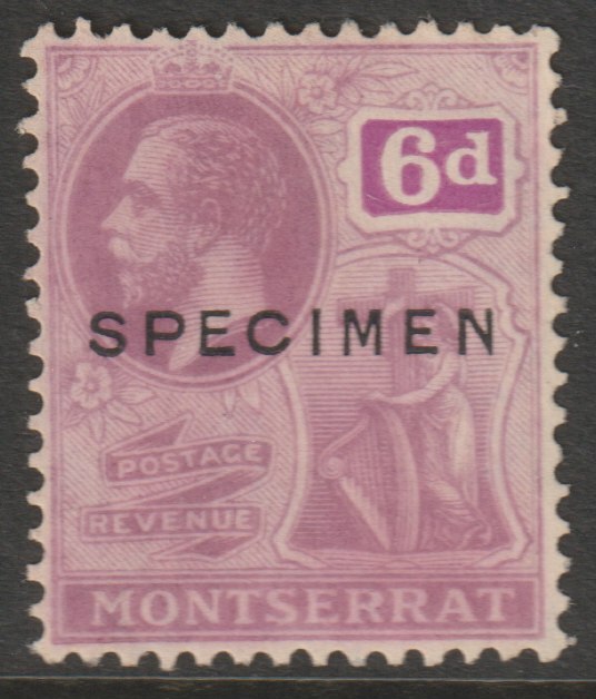 Montserrat 1922 KG5 Multiple Script 6d overprinted SPECIMEN without gum and faded about 400 produced SG 77s, stamps on specimens