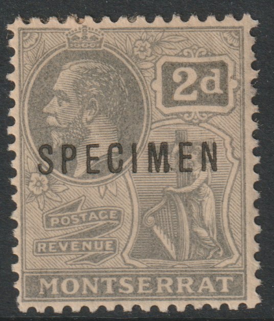 Montserrat 1922 KG5 Multiple Script 2d overprinted SPECIMEN with gum but toned, about 400 produced SG 70s, stamps on specimens