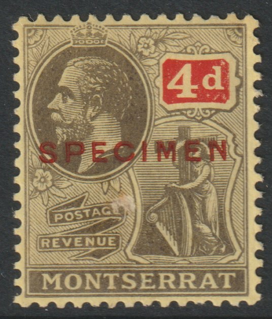Montserrat 1922 KG5 Multiple Script 4d overprinted SPECIMEN with gum and only about 400 produced SG 75s, stamps on , stamps on  stamps on specimens