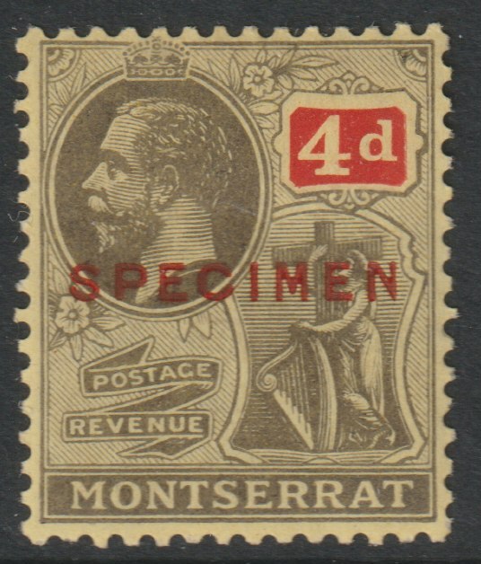 Montserrat 1922 KG5 Multiple Script 4d overprinted SPECIMEN with gum and only about 400 produced SG 75s, stamps on specimens