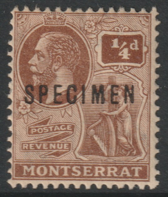 Montserrat 1922 KG5 Multiple Script 1/4d overprinted SPECIMEN with gum and only about 400 produced SG 63s, stamps on specimens