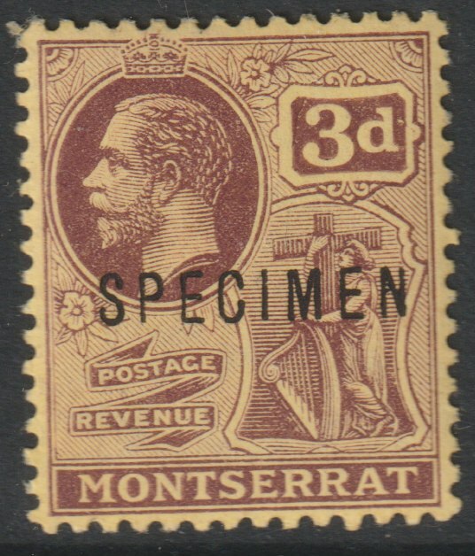 Montserrat KG5 (wmk ???) 3d overprinted SPECIMEN with gum and only about 400 produced , stamps on specimens