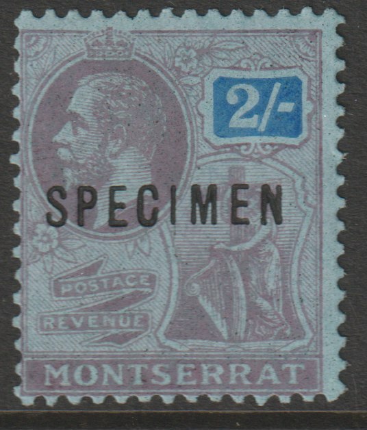Montserrat KG5 (wmk ???) 2s overprinted SPECIMEN with gum and only about 400 produced , stamps on specimens