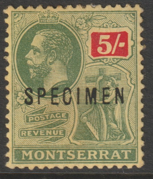 Montserrat KG5 (wmk ???) 5s overprinted SPECIMEN with gum and only about 400 produced , stamps on specimens