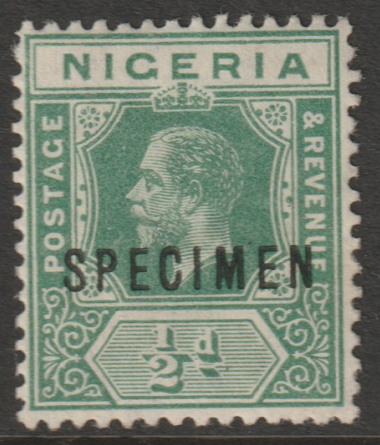 Nigeria 1914 KG5 MCA 1/2d overprinted SPECIMEN with gum and only about 400 produced SG 1s, stamps on specimens