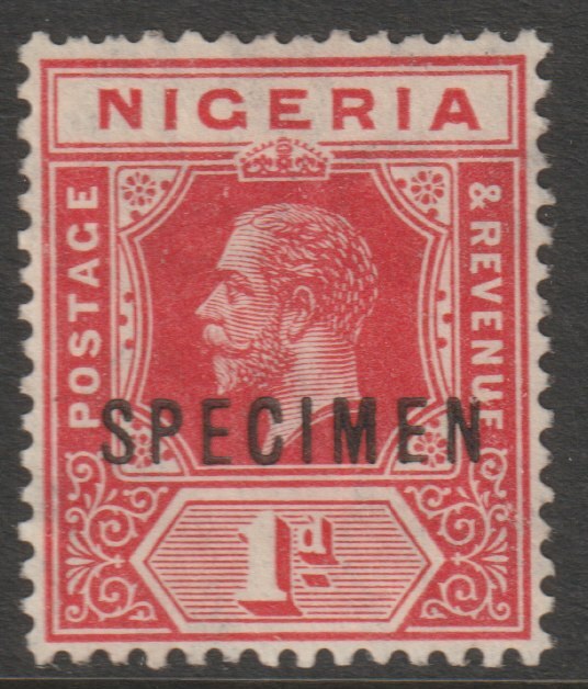 Nigeria 1914 KG5 MCA 1d overprinted SPECIMEN with gum and only about 400 produced SG 2s, stamps on , stamps on  stamps on specimens