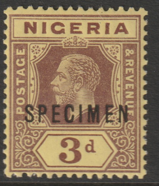 Nigeria 1914 KG5 MCA 3d overprinted SPECIMEN with gum and only about 400 produced SG 5s, stamps on , stamps on  stamps on specimens