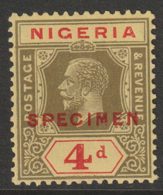 Nigeria 1921 KG5 Multiple Script 4d overprinted SPECIMEN with gum and only about 400 produced SG 24s, stamps on , stamps on  stamps on specimens