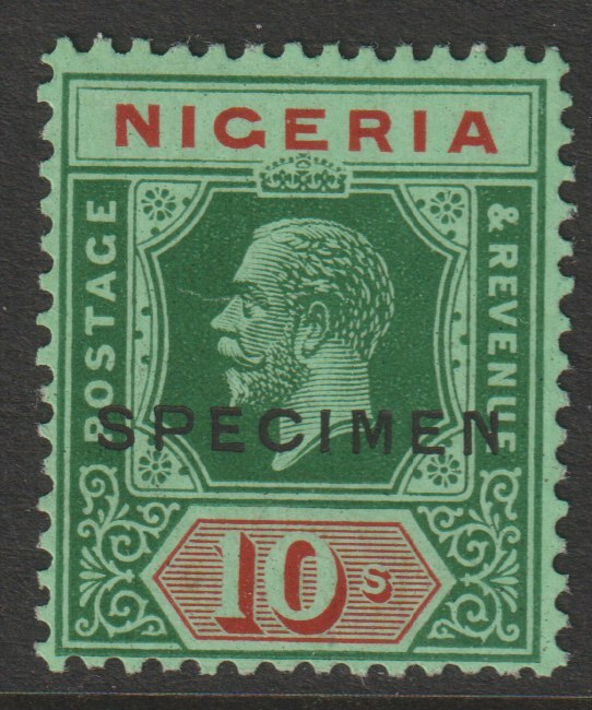 Nigeria 1921 KG5 Multiple Script 10s die II overprinted SPECIMEN with gum and only about 400 produced SG 29s, stamps on , stamps on  stamps on specimens