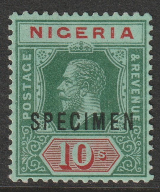 Nigeria 1914 KG5 MCA 10s white back overprinted SPECIMEN fine with gum and only about 400 produced SG 11s, stamps on , stamps on  stamps on specimens