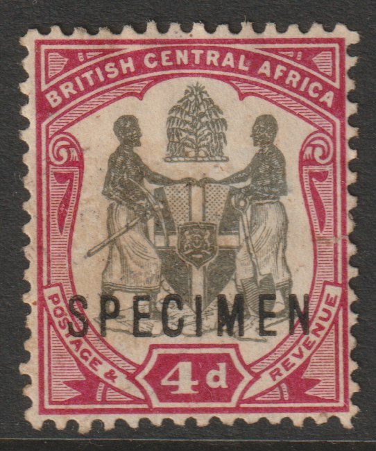 Nyasaland 1901 Arms Crown CA 1d overprinted SPECIMEN with gum and only about 750 produced SG 57ds, stamps on specimens