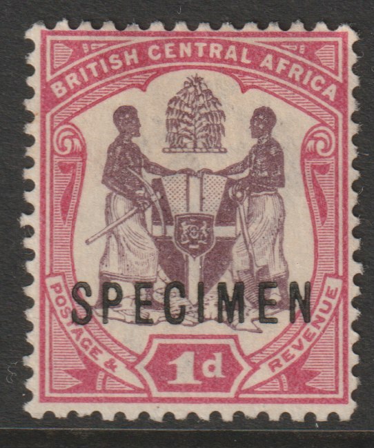 Nyasaland 1901 Arms Crown CA 1d overprinted SPECIMEN some gum and only about 750 produced SG 57ds, stamps on specimens