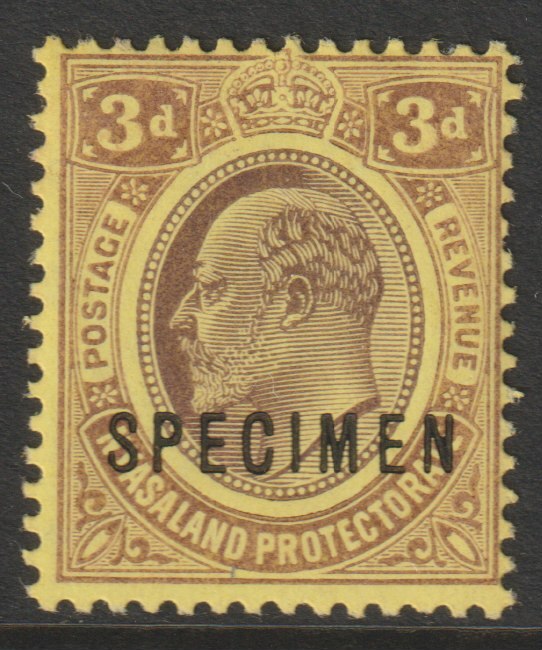 Nyasaland 1908 KE7 Crown CA 3d overprinted SPECIMEN with gum and only about 400 produced SG 75s, stamps on specimens