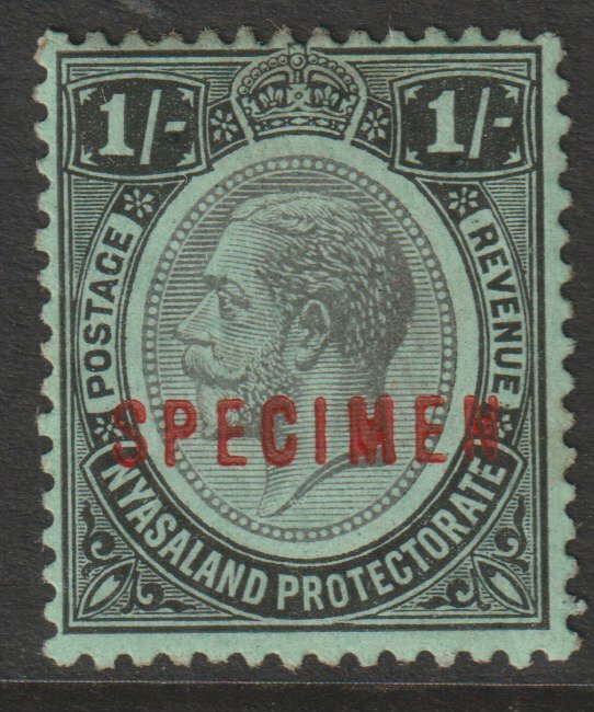 Nyasaland 1913 KG5 Crown CA 1s overprinted SPECIMEN with gum and only about 400 produced SG 93s, stamps on , stamps on  stamps on specimens