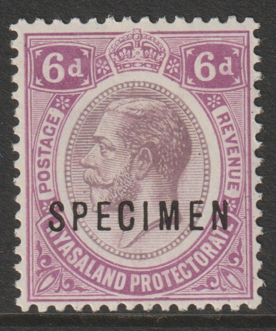 Nyasaland 1921 KG5 Multiple Script 6d overprinted SPECIMEN with gum and only about 400 produced SG 107s, stamps on , stamps on  stamps on specimens