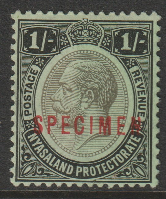 Nyasaland 1913 KG5 Crown CA 1s overprinted SPECIMEN with gum and only about 400 produced SG 93s, stamps on specimens