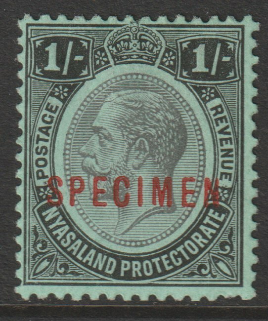 Nyasaland 1913 KG5 Crown CA 1s overprinted SPECIMEN with gum and only about 400 produced SG 93s, stamps on specimens