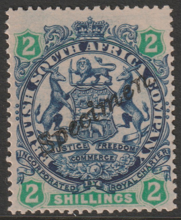 Rhodesia 1896 Arms die II - 2s overprinted SPECIMEN (locally) fine with gum as SG47s, stamps on specimens