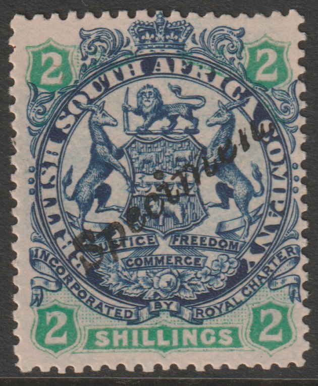 Rhodesia 1896 Arms die II - 2s overprinted SPECIMEN (locally) fine with gum as SG47s, stamps on specimens