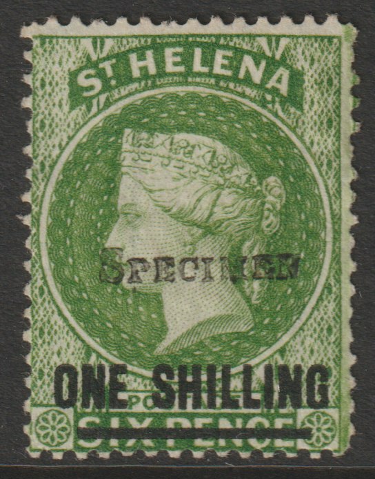 St Helena 1883 Crown CC 1s handstamped SPECIMEN (type SH1) without gum as SG 30s, stamps on specimens