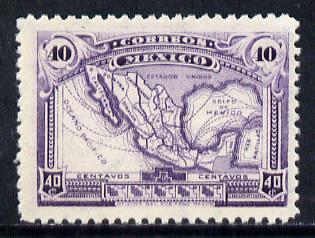 Mexico 1923 Map 40c violet (watermarked) unmounted mint SG 433 (inter-paneau gutter pairs or blocks available pro rata), stamps on , stamps on  stamps on maps