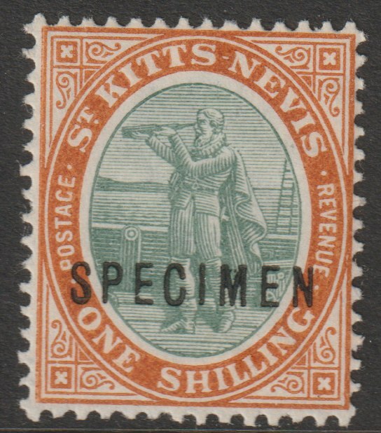 St Kitts-Nevis 1903 Columbus & Medicinal Spring Issue Crown CA 1s overprinted SPECIMEN fine with gum, only 750 produced SG 7s, stamps on , stamps on  stamps on specimens