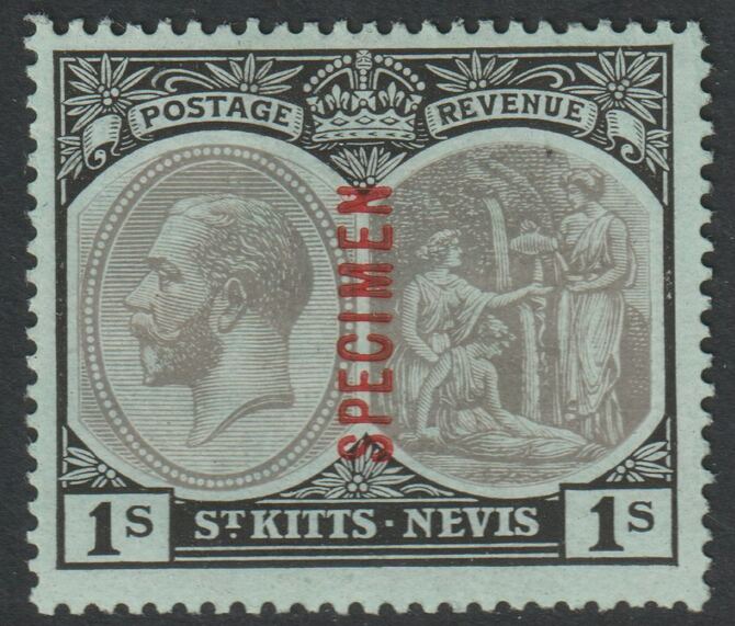 St Kitts-Nevis 1920 KG5 Pictorial MCA 1s overprinted SPECIMEN with gum, only about 400 produced SG31s, stamps on specimens