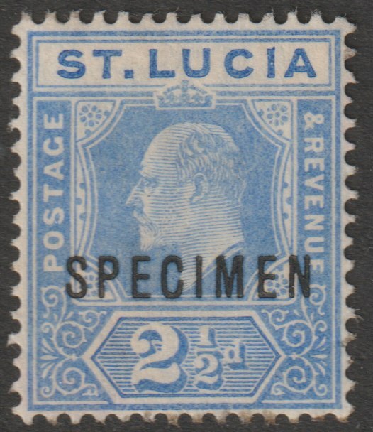 St Lucia 1904 KE7 MCA 2.5d overprinted SPECIMEN with gum, only about 750 produced SG 69s, stamps on specimens