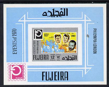 Fujeira 1972 Philympia Stamp Exhibition imperf m/sheet (Kennedy on  stamp of Congo) Mi BL 198B unmounted mint, stamps on , stamps on  stamps on kennedy, stamps on personalities, stamps on postal, stamps on stamp on stamp, stamps on stamp exhibitions    , stamps on  stamps on stamponstamp