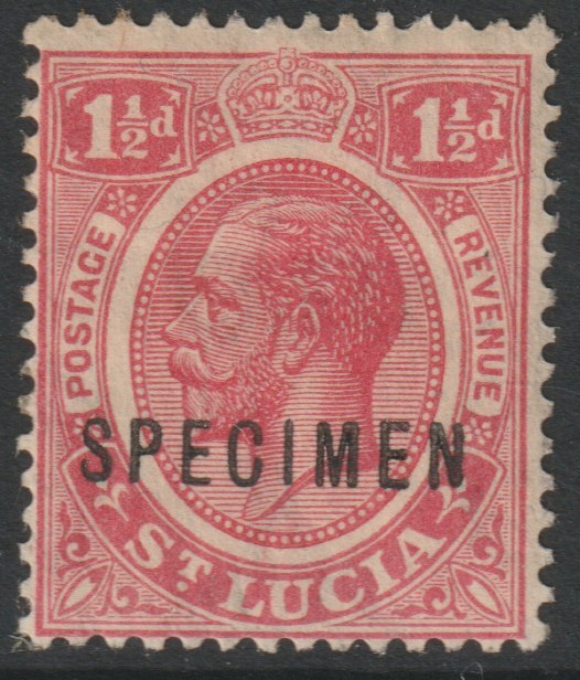 St Lucia 1921 KG5 Multiple Script 1.5d overprinted SPECIMEN with gum, only about 400 produced SG 94s, stamps on , stamps on  stamps on specimens